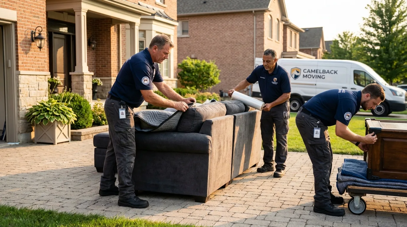 Large estate moving crew wrapping furniture in Michigan City, IN